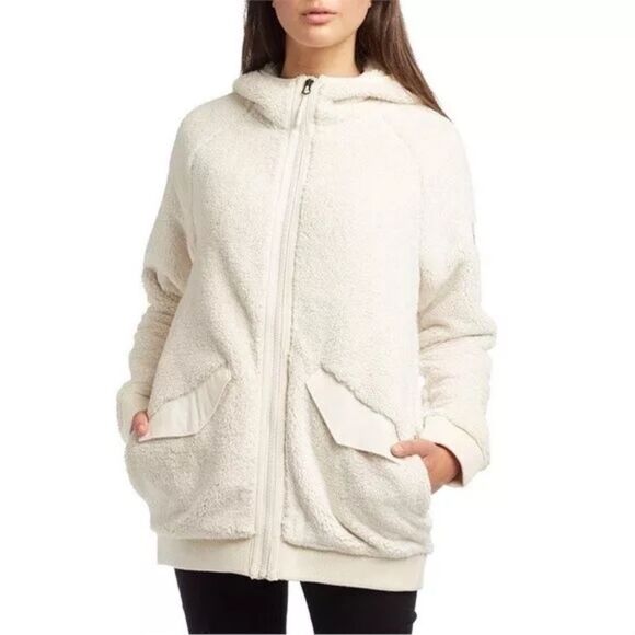 North Face Campshire Bomber Full Zip Fleece Hoodie Jacket in Vintage White - Picture 1 of 15